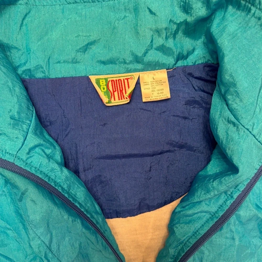 Vintage 90s Bold Spirit Windbreaker Jacket Blue Colorblock Full Zip Mens Large L